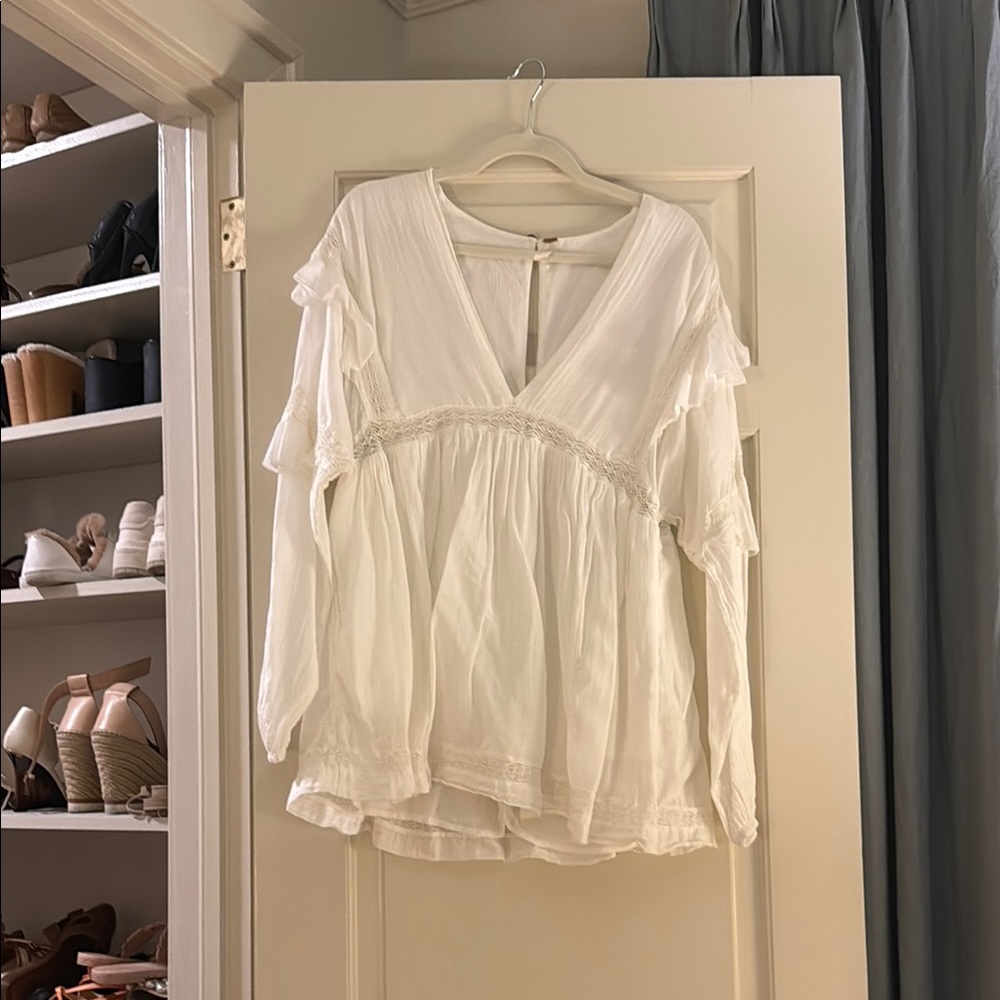 Free People Cream Ruffled Romper